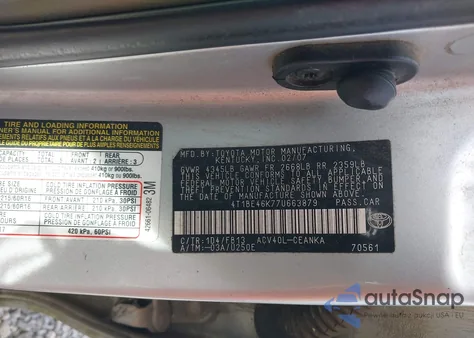 2007 Toyota Camry Ce from USA, damaged, VIN 4T1BE46K77U663879